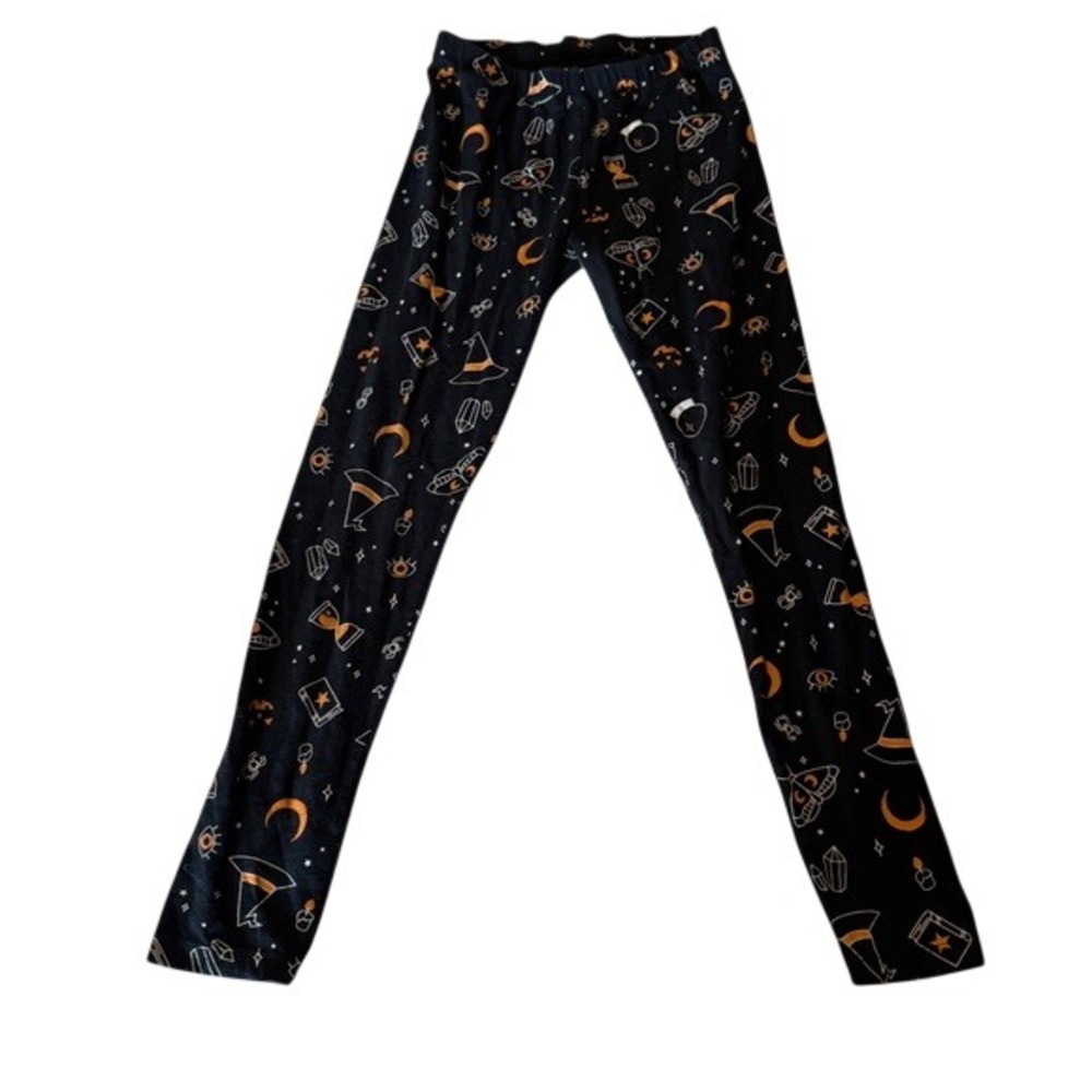 Cat & Jack Girls Black Celestial Witchy Halloween Leggings Size L 10/12 Moon